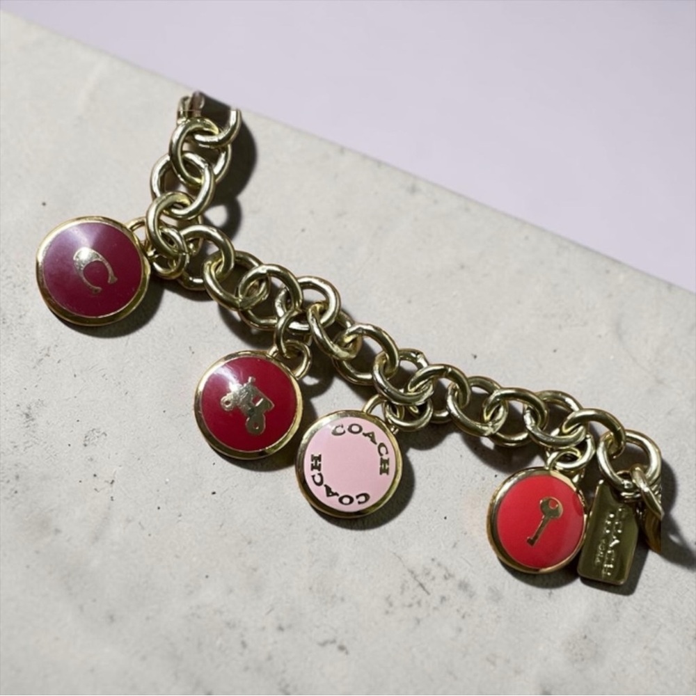 Coach - Charm Chain Bag Charm Pink and Red Charms on Gold Tone Hardware - Picture 3 of 5